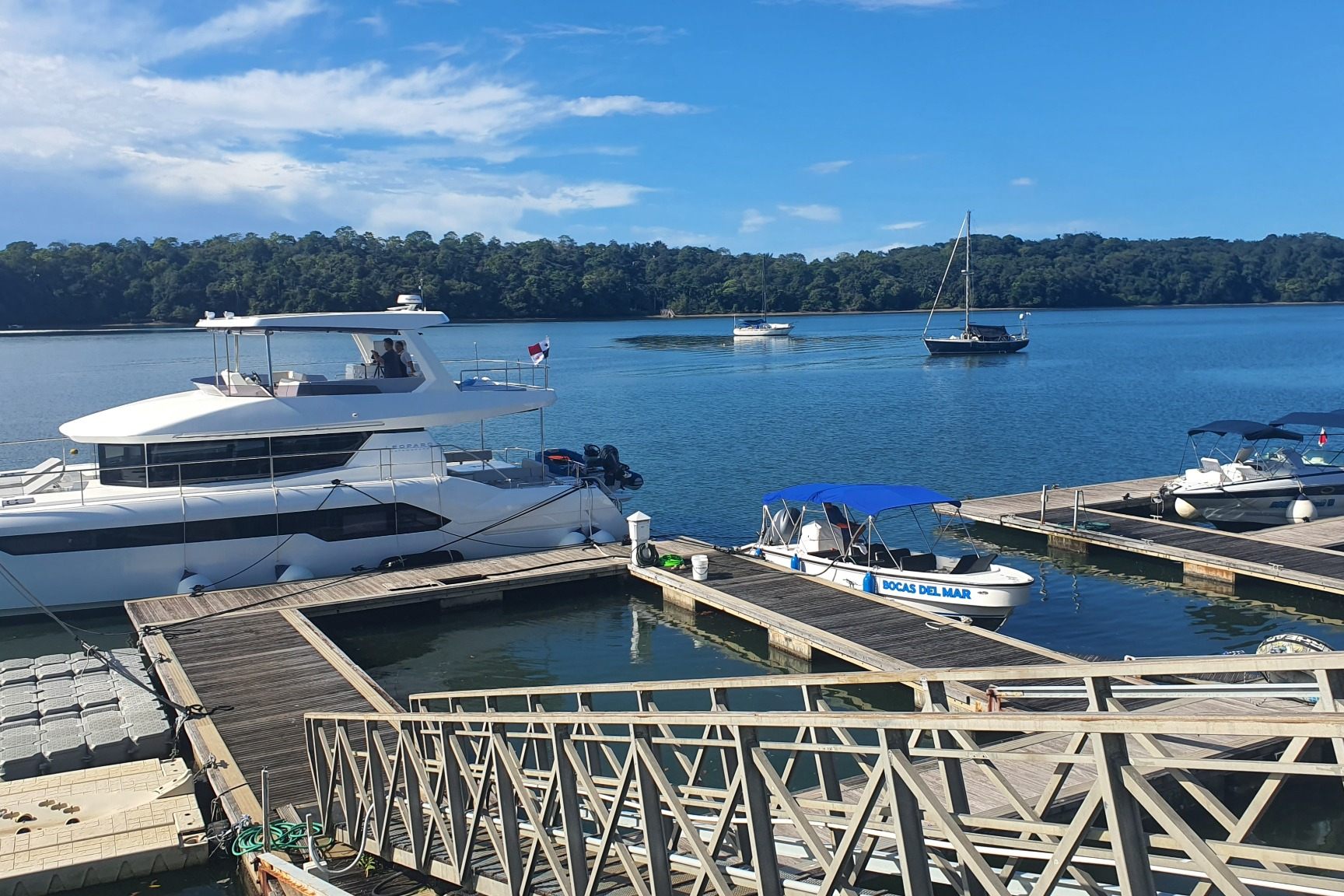 Bocas del Mar Marina in Boca Chica, with the hotel's fleet including the Bocas del Mar catamaran
